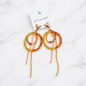 NWT Free People Reese Vibrant Beaded Dangle Earrings Tangerine Gold
